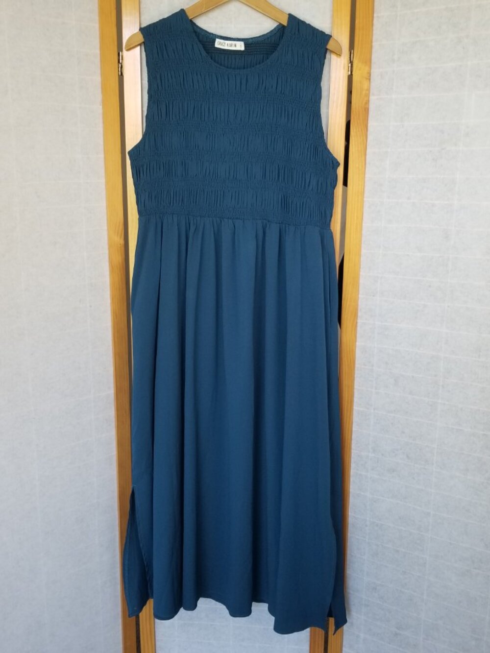 Grace Karin Sleeveless Smocked Maxi Dress Peacock Blue Size 2X Pockets